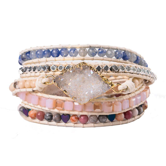 YGLINE Boho Handmade Wrap Leather Tube Crystal Stone Bracelet for Women (Druzy Stone)