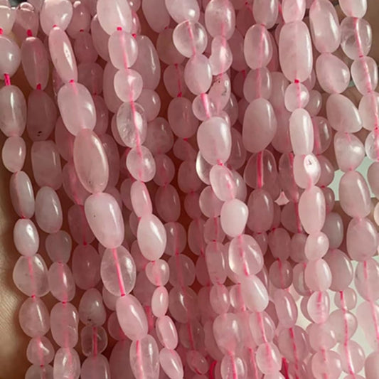 jodaying 6-8mm Natural Rose Quartz Nuggets Oval Free Tumbled Pebble Semi Precious Gemstone Loose Stone Beads Approx 15.5 inch for DIY Jewelry Making