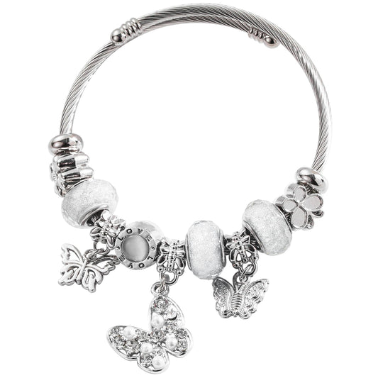 QMWKVNC Charm Bracelets for Girls,Exquisite Cute Cartoon Friendship Silver Bracelets Stainless Steel Bangle, Girls Jewelry Suitable for Holiday Gifts and Birthday Gifts (Bracelets-C)