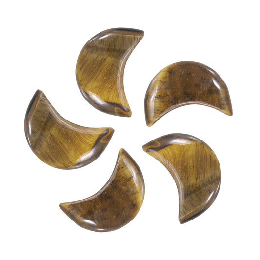 MECCANIXITY 5 Pcs Moon Crystal Worry Stone, 0.5 Inch Length Natural Tigers Eye Moon Gemstone Bulk, Carved Pocket Stones for Meditation Balancing Pendant Decor