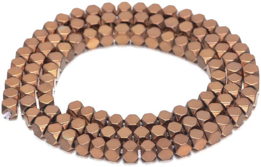 AD Beads Natural Hematite Gemstone Faceted Square Cube Loose Beads 16" (6x6mm, Metallic Copper)
