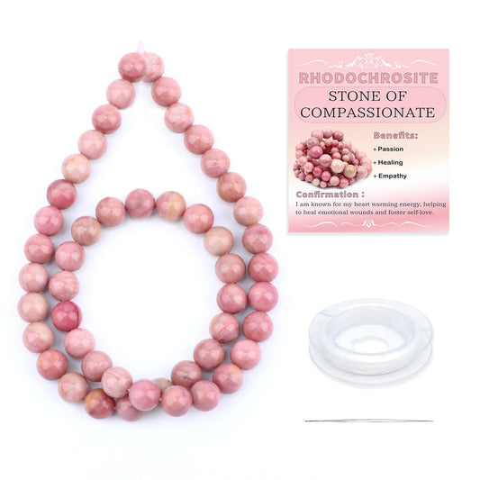 CMBYN Natural Stone Beads Round Genuine Real Stone Beading Strand Loose Gemstones DIY Smooth Bead for Bracelet Necklace Earrings Jewelry Making (Rhodochrosite, 8mm 45 Pieces)