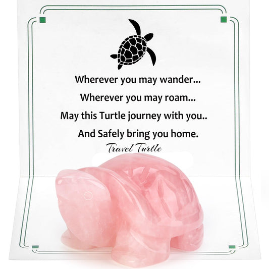 DUQGUHO 2" Travel Turtle Gift Decor Crystals Figurines Rose Quartz Crystal Best Mom Turtles Travels Gifts for Women Traveling Travelers Mothers Day Cute Decorations