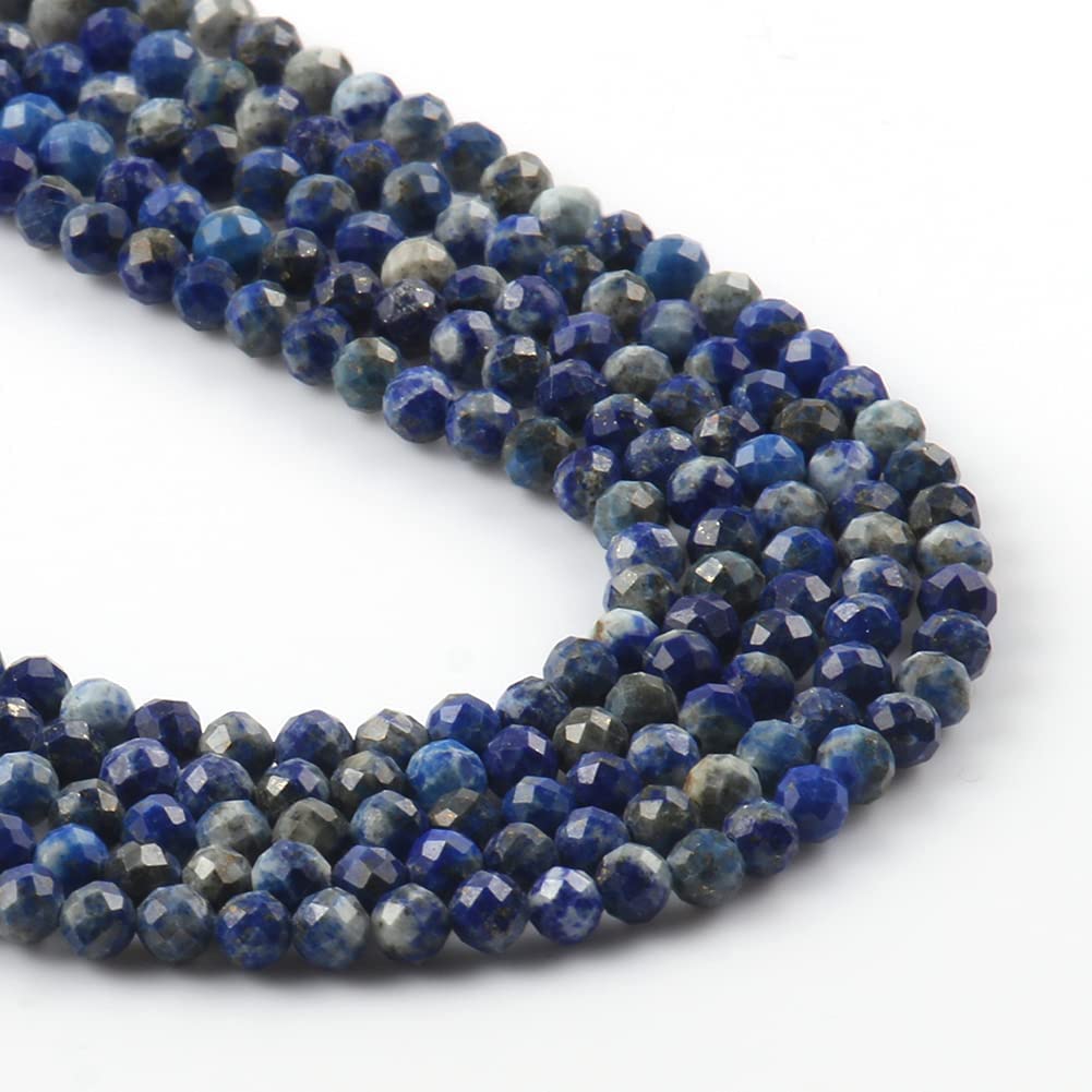 Song Xi 90pcs 4mm Natural Lapis Lazuli Gemstone Beads Faceted Round Loose Stone Beads for Jewelry Making (1 Strand)