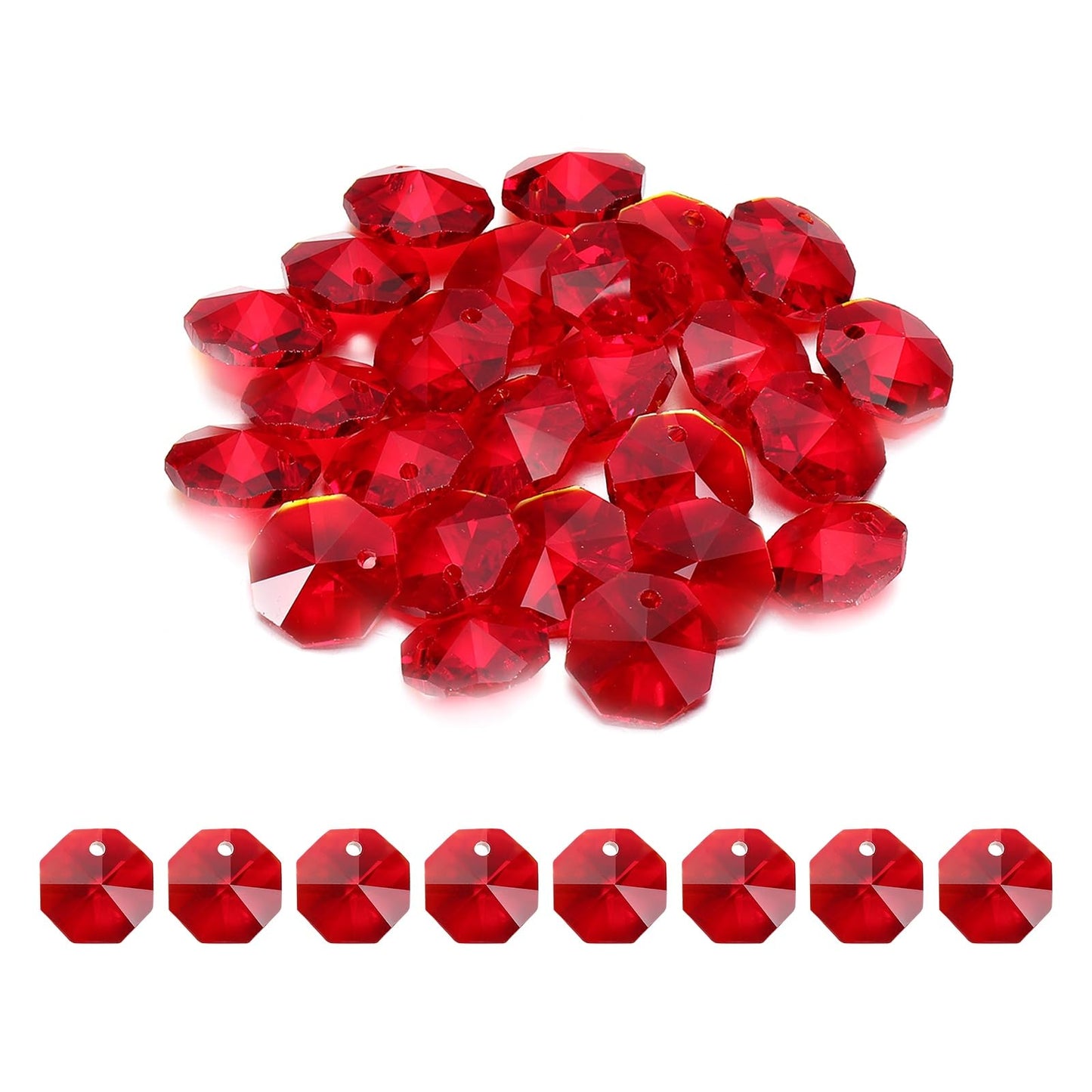 uxcell 25Pcs 1 Hole Crystal Octagon Beads, 12mm K9 Glass Hanging Chandelier Beads Prisms Parts for Crystal Chandeliers Lamp Hanging Pendant Jewelry DIY Craft, Red