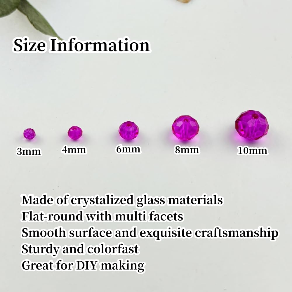 YUEXIGO 500pcs 4mm Crystal Glass Beads for Jewelry Making, Faceted Rondelle Glass Spacer Beads for Wind Chimes Bracelet Earring Necklace DIY Craft(Rose Red)
