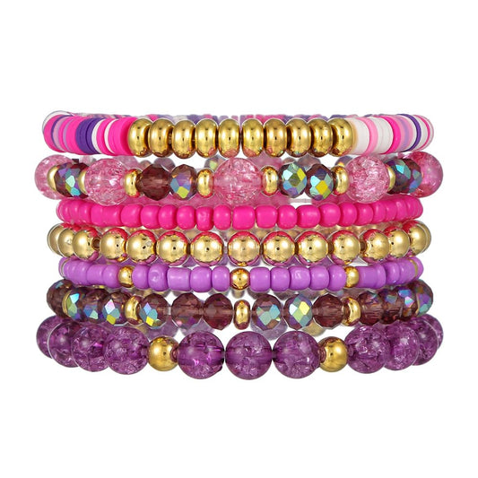 YEOSMINE Boho Heishi Clay Beaded Stretch Bracelets Stack For Women, Preppy Teens Friendship Gold Bracelets Cute Beach Surfer Accessories Bulk Set Trendy Fashion Jewelry