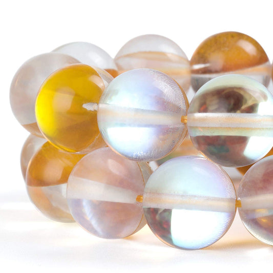 RUBYCA Round Moonstone Crystal Glass Beads Aura Iridescent for Jewelry Making (1 Strand, 8mm, Gold)