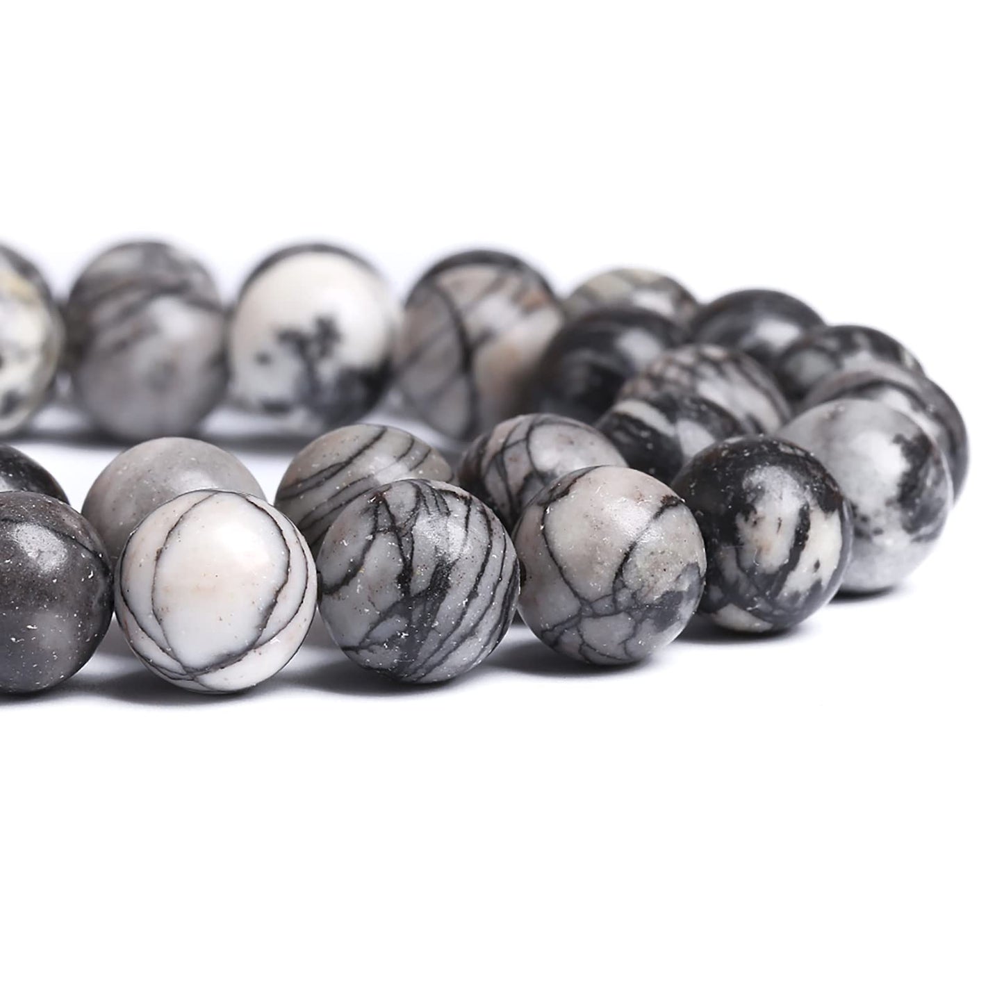 8MM 45PCS Natural Stone Black Network Zebra Loose Beads for Jewelry Making DIY Bracelet 1 Strand