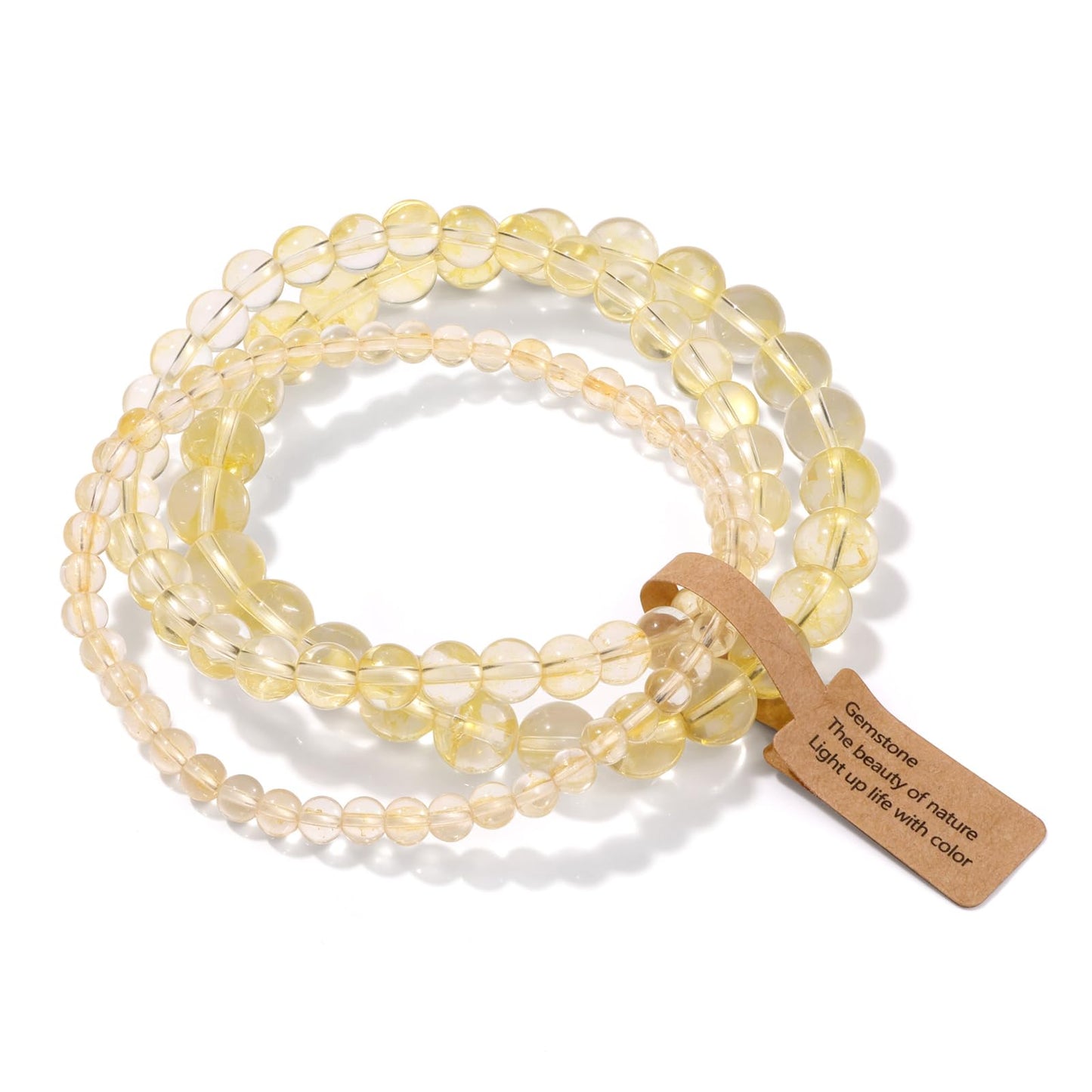 Risyfjew 3 PCS Natural Stone Citrine Beaded Bracelet 4mm 6mm 8mm Healing Crystal Stretch Bracelets Women Citrine Crystal Gifts for Women
