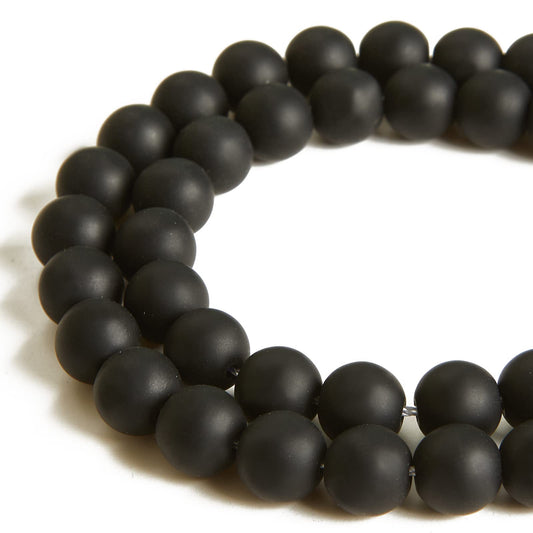 60pcs 6mm Matte Black Beads Natural Gemstone Beads Round Loose Beads for Jewelry Making