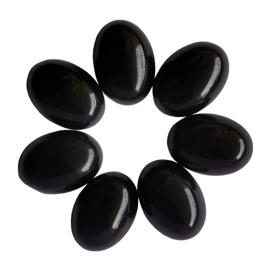 Bacatgem 7 Pcs Black Obsidian Oval Cabochons Flatback Crystal Stone Gemstones Beads for Jewelry Making DIY,18x13mm