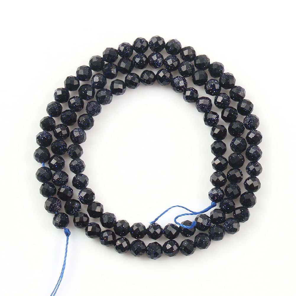 Song Xi 90pcs 4mm Natural Blue Sandstone Gemstone Beads Faceted Round Loose Stone Beads for Jewelry Making