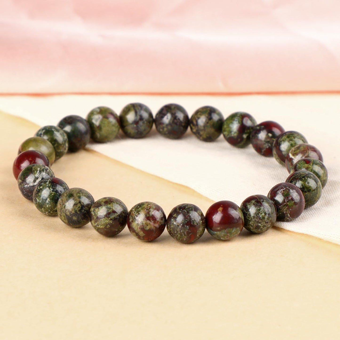 LPBeads Handmade Natural Gemstone Stretch Elastic 8mm Dragon Bloodstone Bracelet Healing Crystal Round Stone Beads Jewelry Gifts for Women Men