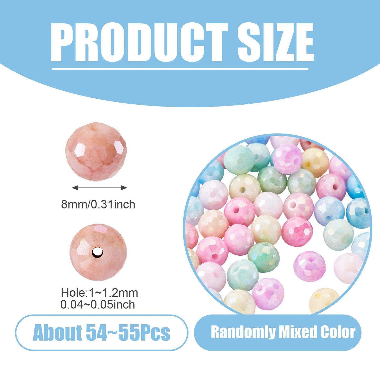 Elecrelive 55Pcs 8mm Round Glass Beads Jewelry Making, Faceted Crystal Beads Imitation Jade Gems for Bracelet Necklace Jewelry DIY Crafts Supplies