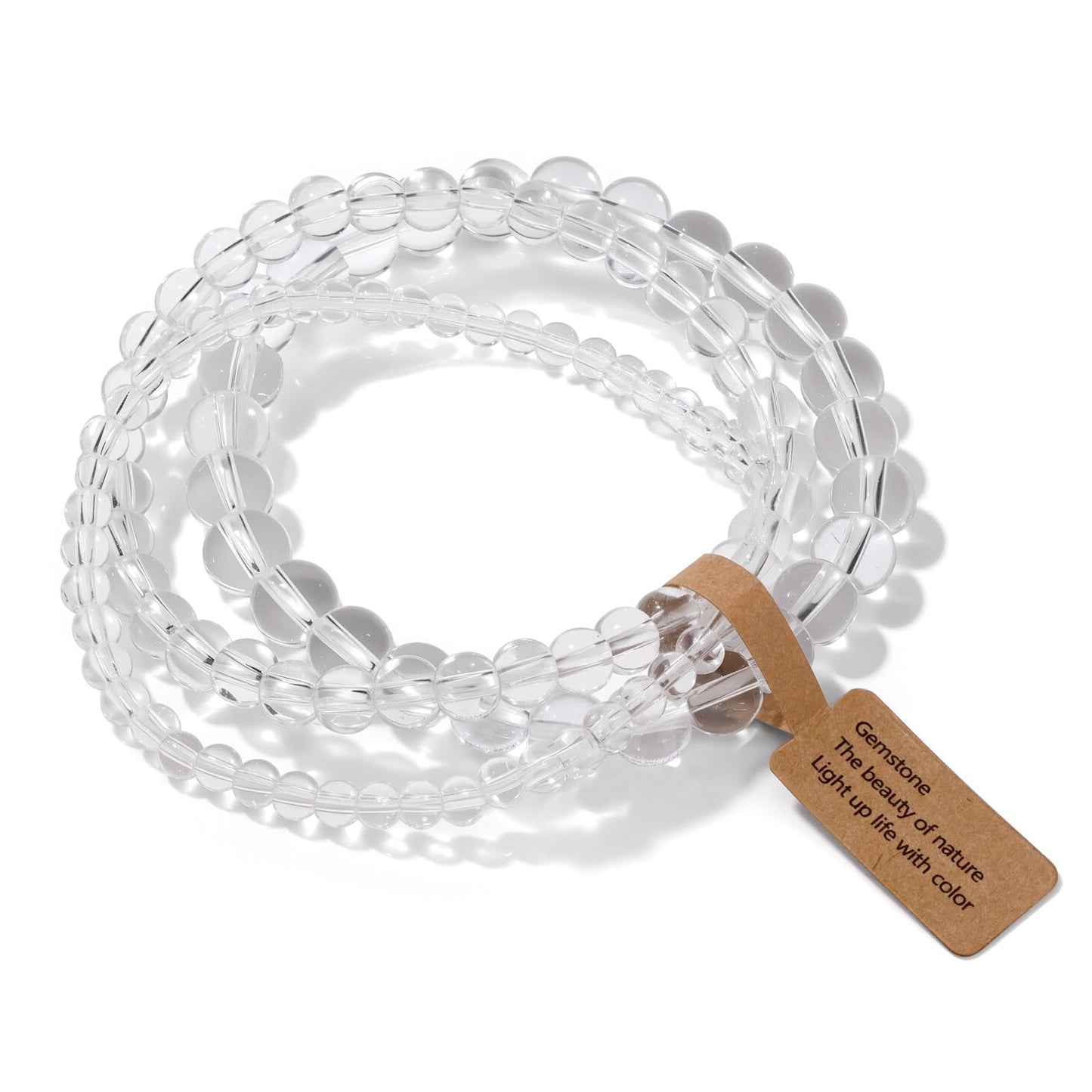 Risyfjew 3 PCS Natural Stone Clear Quartz Beaded Bracelet 4mm 6mm 8mm Healing Crystal Stretch Bracelets Women Clear Quartz Crystal Gifts for Women
