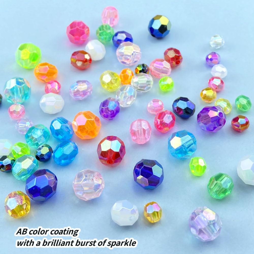 Tingoons 1000 PCS 6mm Acrylic Faceted Spacer Beads AB Color Glossy Round Loose Beads for Jewelry Making Bracelet Necklace Earring Ornament Wind Chimes Key Chains(Light Blue AB)
