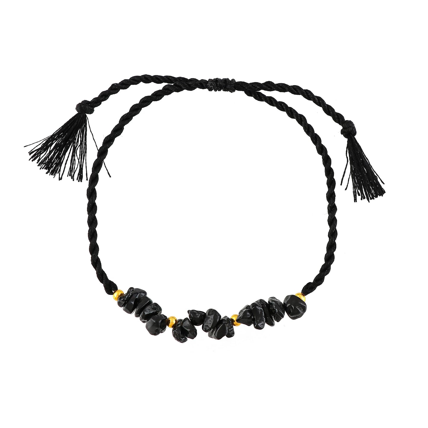 GEMSYMPHONY Black Spinel Gemstone Chips Rope Bracelet – Adjustable Handmade Crystal Chip Bead Bracelet for Women & Men, Natural Stone Healing Jewelry, Boho Style, Unisex Spiritual Gift (Black Spinel)