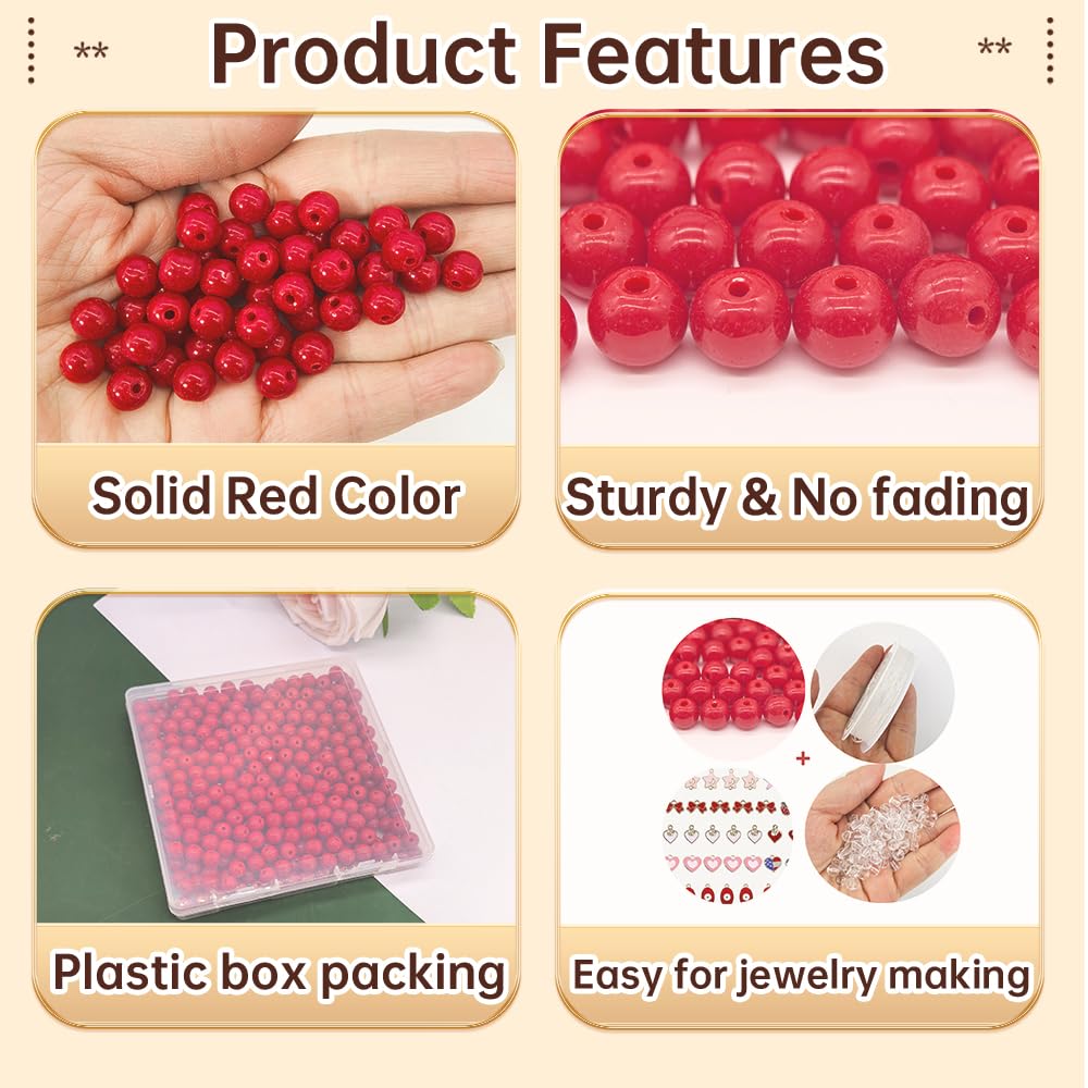 PAMIR TONG 400pcs 8mm Round Porcelain red Glass Beads for Bracelet Pretty Smooth Loose Beads for Necklace-Earring-Jewelry Making, Lanyard, Home Deco and DIY Crafts & Projects