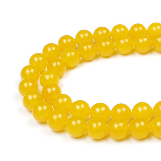 MJDCB Natural Yellow Jade Round Loose Beads for Jewelry Making DIY Bracelet Necklace (8mm)
