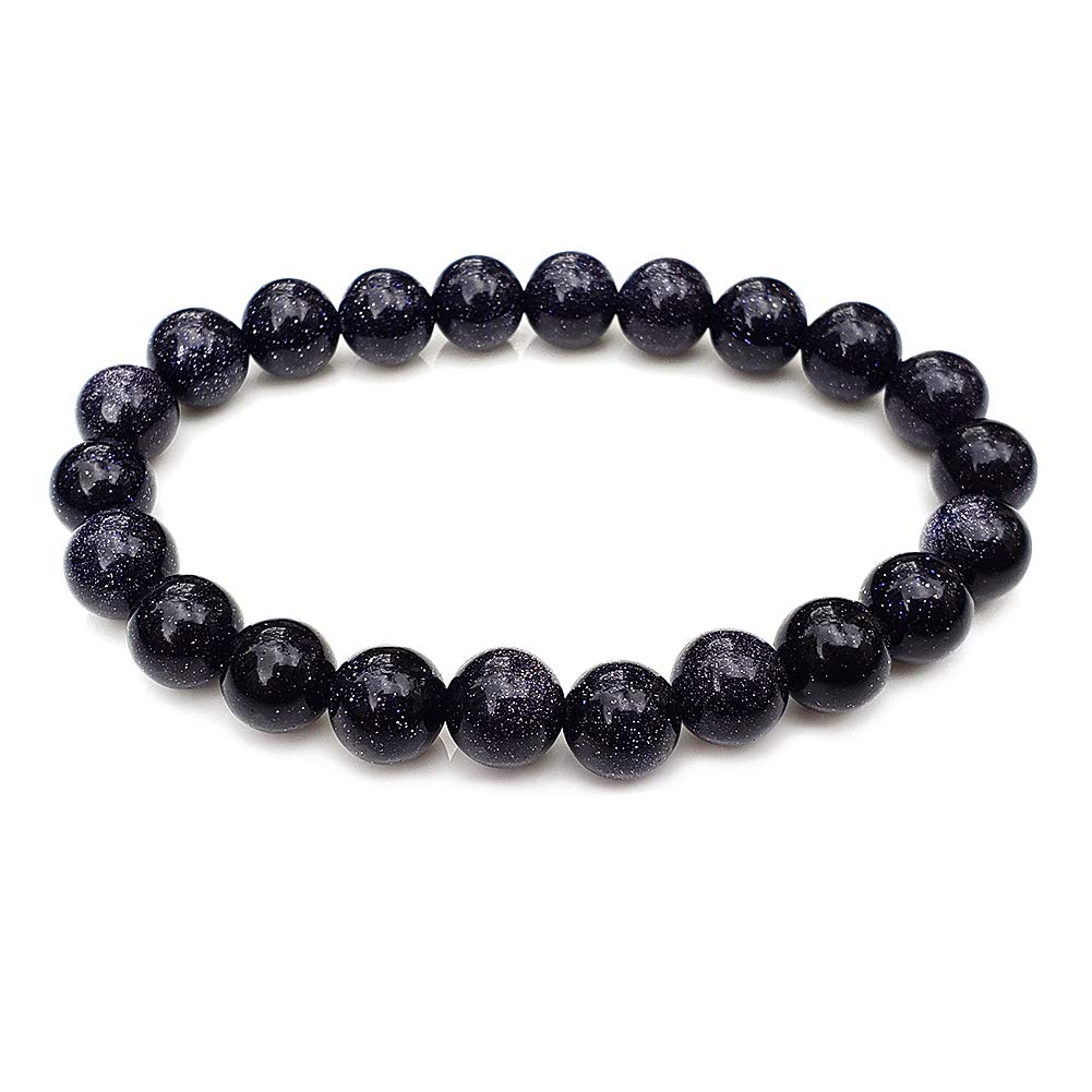 chengmu 8mm Blue Sand Goldstone Stretch Bracelet for Women Natural Handmade Round Beads Semi Precious Gemstone for Crystal Elastic Beaded Bracelet 7.5"