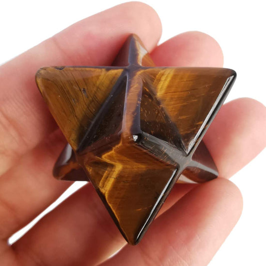 Loveliome Natural Tiger's Eye Merkaba Crystal Protection Sacred Meditation Energy Generator Healing Chakra Six-Pointed Star 1 Inch