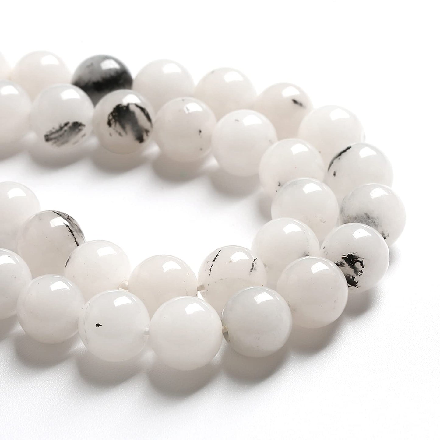 8MM 46PCS Natural Stone Ink Spots Jade Loose Beads for Jewelry Making DIY Bracelet Necklace