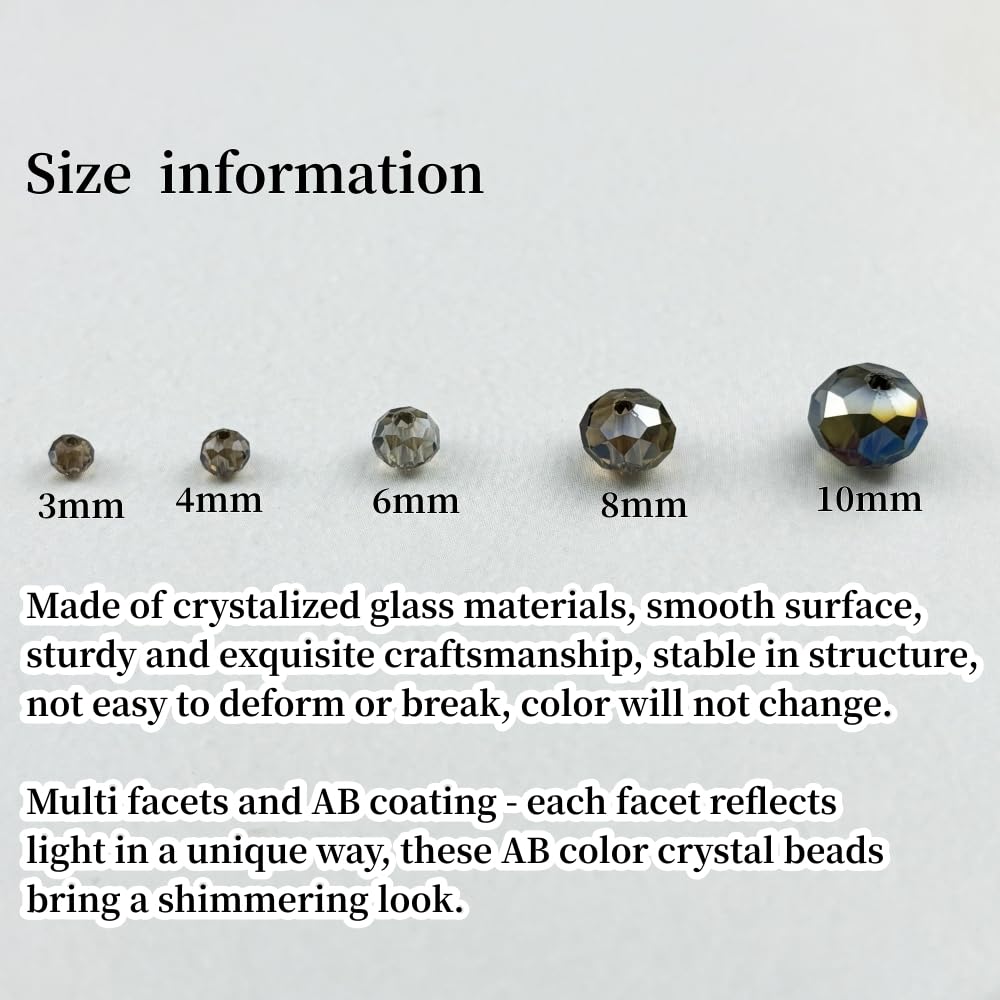 YHYPOCI 500pcs 3mm Crystal Glass Beads for Crafts Faceted Rondelle Glass Beads for Jewelry Making Crystal Spacer Beads for Necklaces Bracelets Earrings DIY Craft(Gray AB)