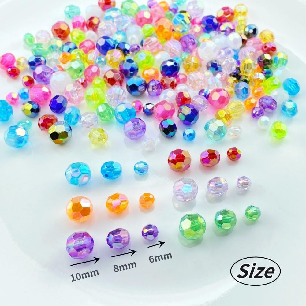 Pinhoollgo 1000pcs 6mm Acrylic Faceted Round Beads AB Colors Glossy Acrylic Beads Round Spacer Beads with Hole for DIY Bracelet Necklace Jewelry Making Supplies Handmade Craft(Black AB)