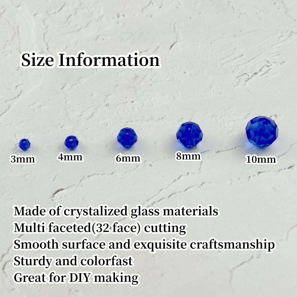 YUEXIGO 400pcs 3mm Round Crystal Glass Beads for Jewelry Making, Faceted Crystal Glass Spacer Beads for Bracelet Earring Necklace DIY Craft(Blue)