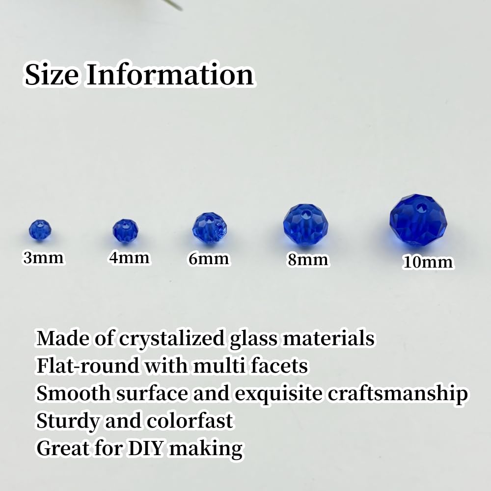 YUEXIGO 250pcs 6mm Crystal Glass Beads for Jewelry Making, Faceted Rondelle Glass Spacer Beads for Wind Chimes Bracelet Earring Necklace DIY Craft(Blue)