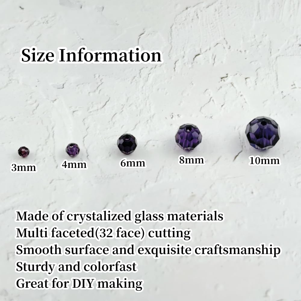 YUEXIGO 200pcs 6mm Round Crystal Glass Beads for Jewelry Making, Faceted Crystal Glass Spacer Beads for Bracelet Earring Necklace DIY Craft(Violet)