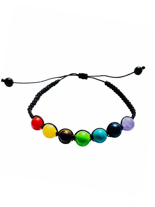 joy-d Chakra Bracelet 7 Stone Healing Bracelet on Adjustable Black Thread Natural Gemstone Jewelry for Energy, Balance, Meditation & Wellness - Unisex Mind, Body & Soul Healing Energy Bracelet