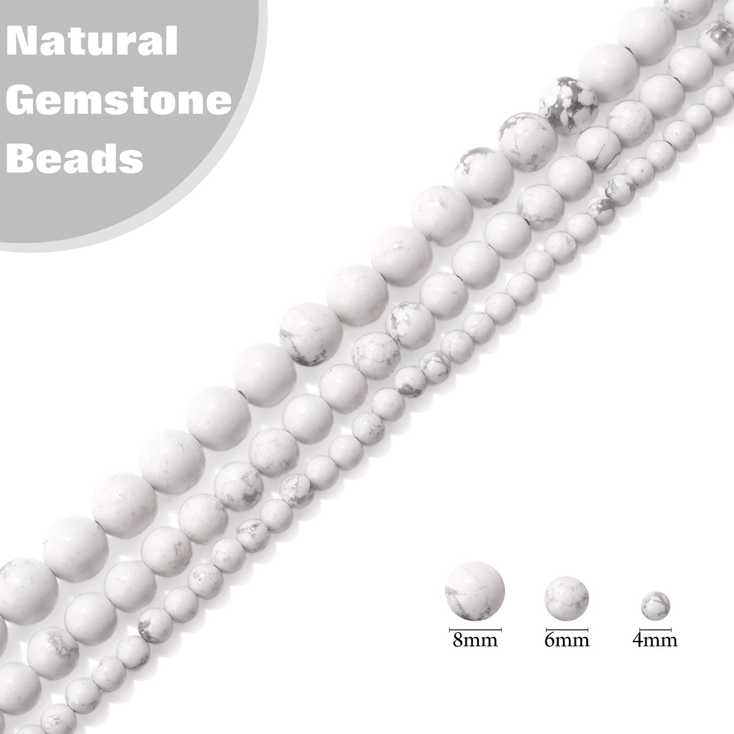 Vinswet 90pcs 4mm Howlite Natural Stone Beads Round Genuine Real Stone Beading Loose Gemstones DIY Smooth Bead for Bracelet Necklace Earrings Jewelry Making