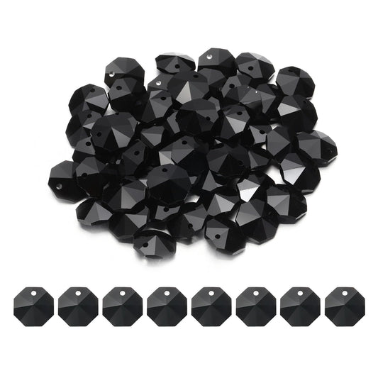 uxcell 50Pcs 1 Hole Crystal Octagon Beads, 14mm K9 Glass Hanging Chandelier Beads Prisms Parts for Crystal Chandeliers Lamp Hanging Pendant Jewelry DIY Craft, Black