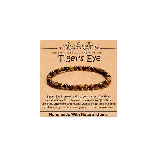 CHCCOYE 4mm Natural Healing Gemstone Bracelet Handmade Yoga Stretch Elastic Bracelet Stress Relief Crystal Jewelry for Men and Women (4mm, Yellow Tiger's Eye)
