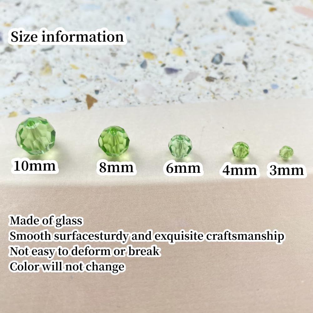 Xinhongo Crystal Glass Beads 400 Pieces 4mm Round Faceted Glass Spacer Beads for Jewelry Making Bracelet Earring Necklace DIY Craft Supplies(Light Green)