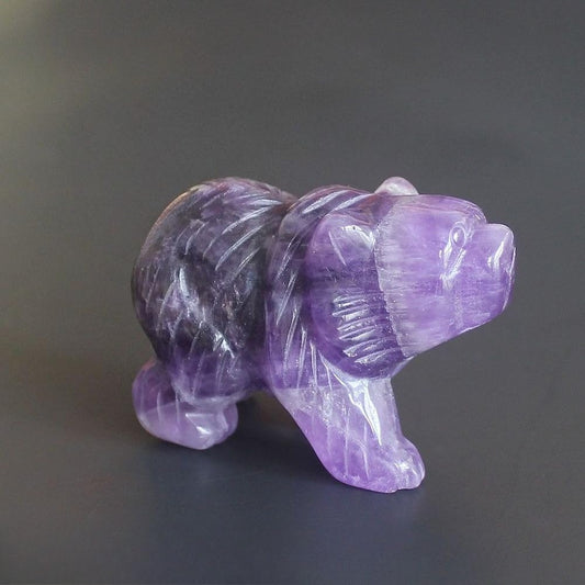 HLbshi Hand Carved Gemstone Crystal Bear Figurine Animal Statue Carving Office Home Decor Collections 2'' (Purple Amethyst)