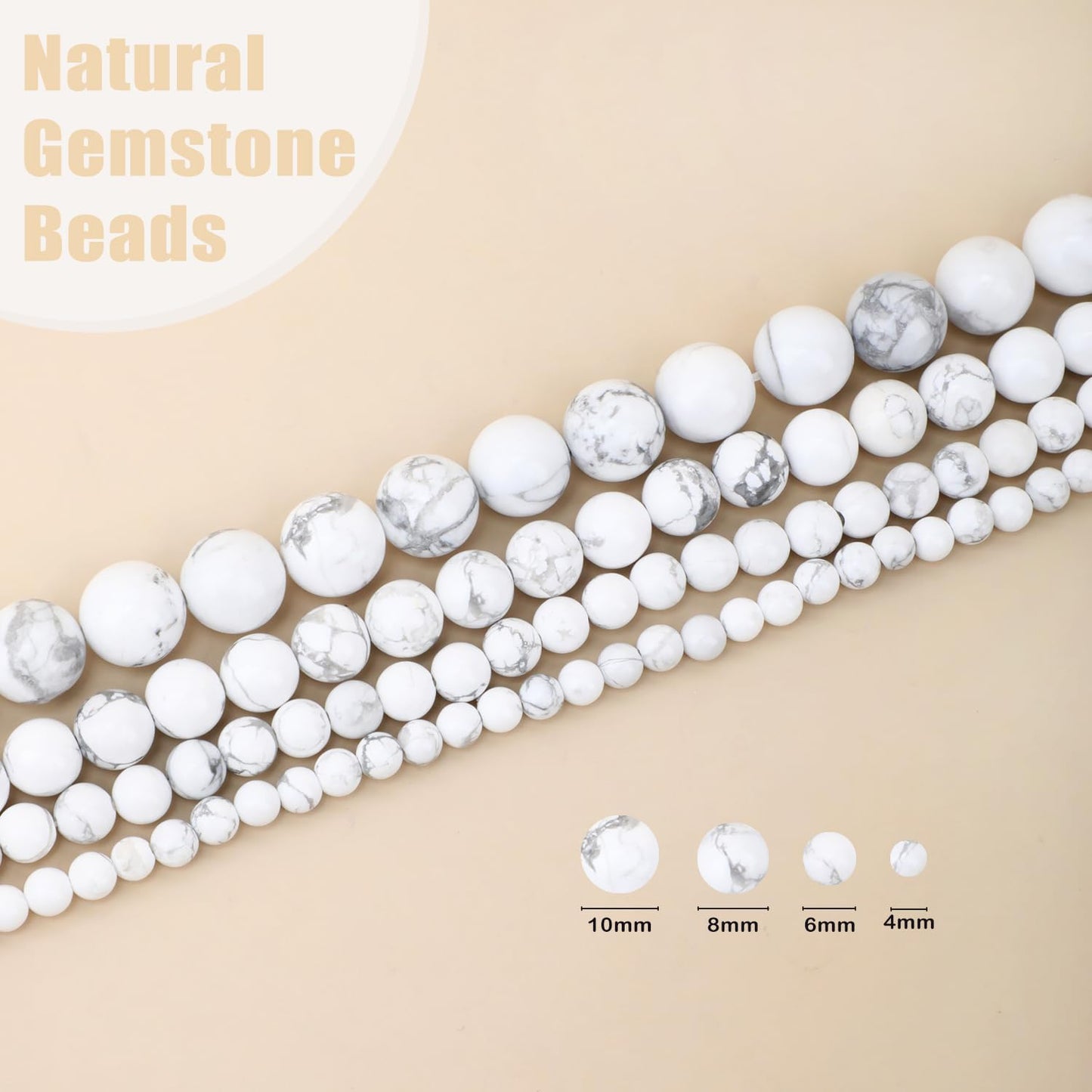 CMBYN Natural Stone Beads Round Genuine Real Stone Beading Strand Loose Gemstones DIY Smooth Bead for Bracelet Necklace Earrings Jewelry Making (Howlite, 6mm 60 Pieces)