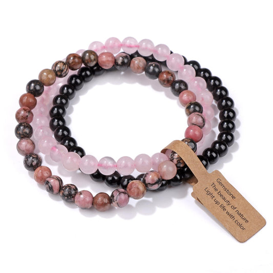 Risyfjew 3 PCS Healing Crystal Bracelets Women 6mm Natural Stone Beaded Stretch Bracelet Pink Zebra Jasper Jewelry Gifts