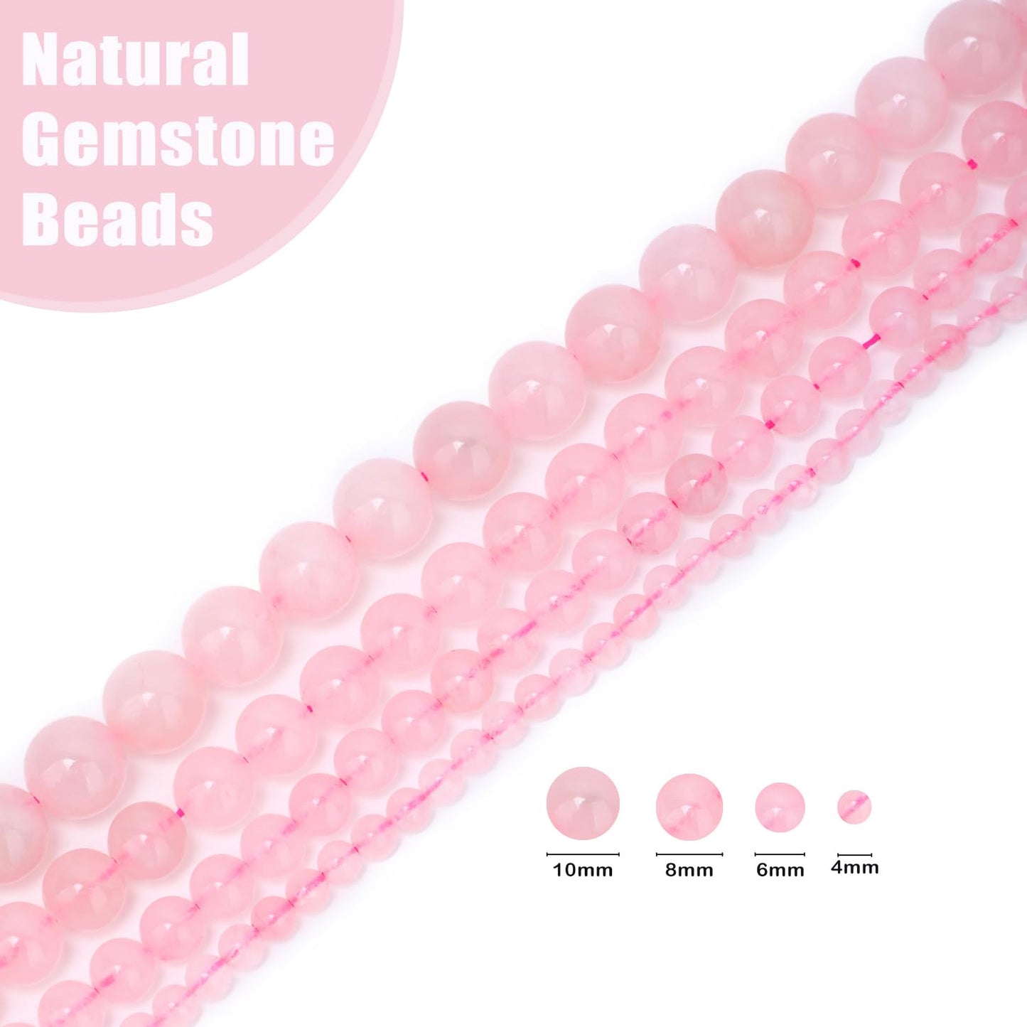 CMBYN Natural Stone Beads Round Genuine Real Stone Beading Strand Loose Gemstones DIY Smooth Bead for Bracelet Necklace Earrings Jewelry Making (Pink Quartz, 4mm 90 Pieces)