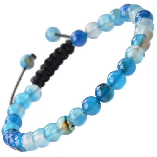 MASSIVE BEADS Natural Healing Power Gemstone Crystal Beads Unisex Adjustable Macrame Bracelets 6mm (Agate Blue, 6mm)