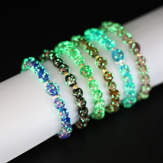 AROUROUA Glass Beaded Bracelet Glowing Bracelet Luminous Bracelets for Women Glass Mermaid Bracelet Bangles Anti Anxeity Healing Energy