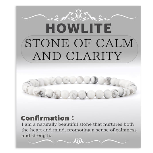 Bymitel 4mm Howlite - Handmade Reiki Gemstone Stretch Bracelet, Natural Beauty & Spiritual Essence, Crystal Healing for Unisex Adults