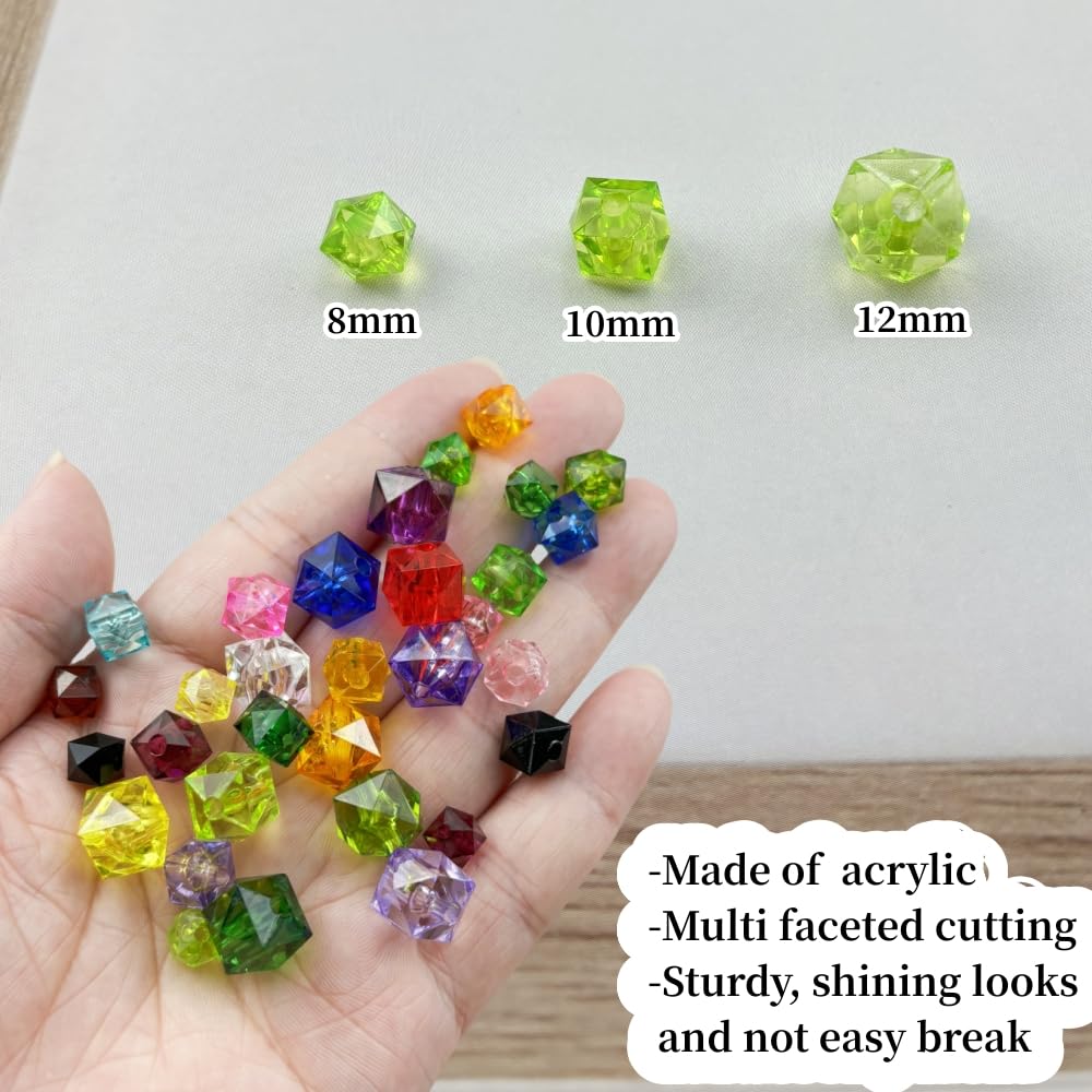 100pcs 12mm Acrylic Cube Square Faceted Acrylic Beads with Hole Plastic Spacer Beads for Bracelets Necklace Earring Making Supplies (Light Green)