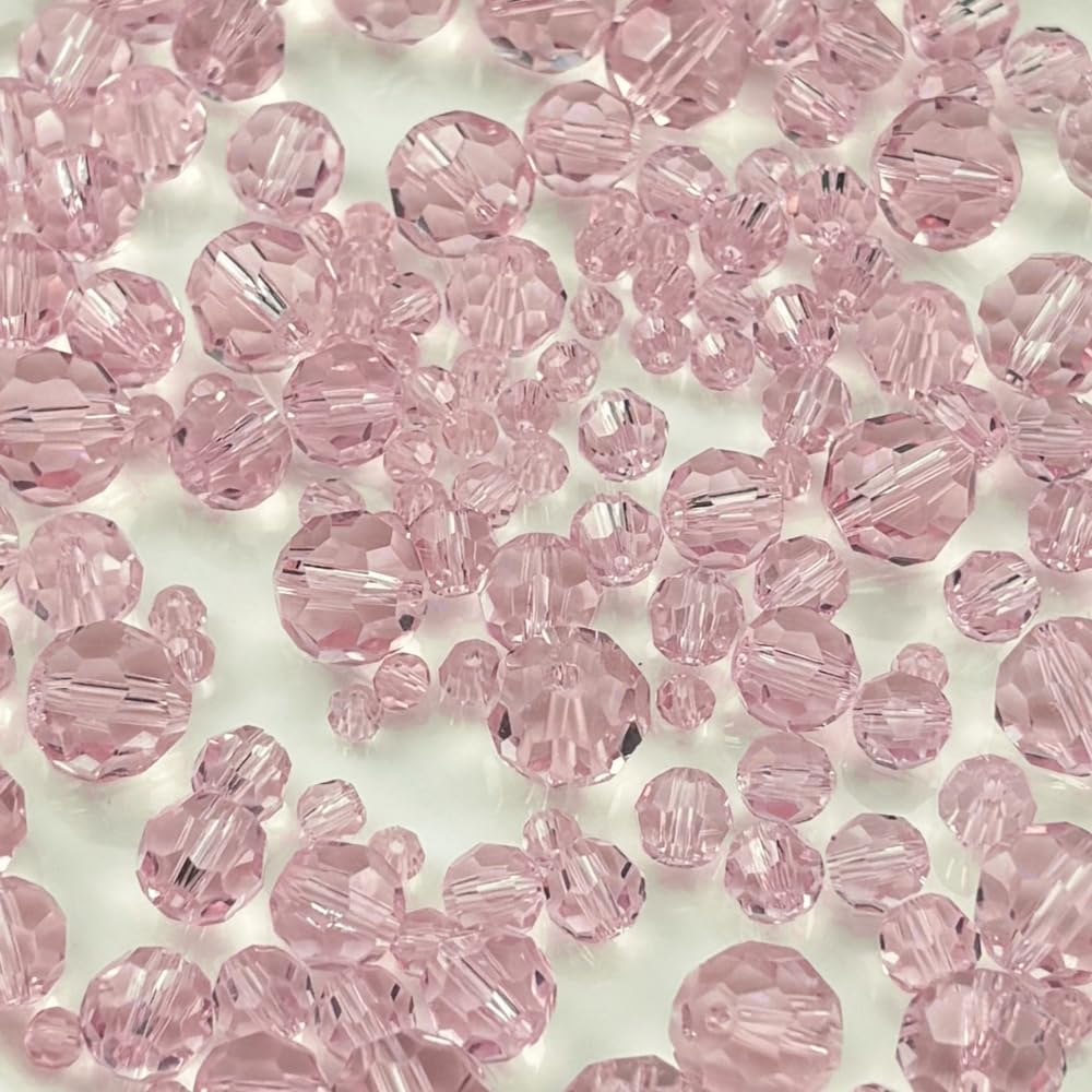 Honkoolly 480pcs Crystal Glass Beads 3mm 4mm 6mm 8mm 10mm Round Faceted Glass Spacer Beads for Bracelets Necklace Earring DIY Jewelry Making Craft(Pink)