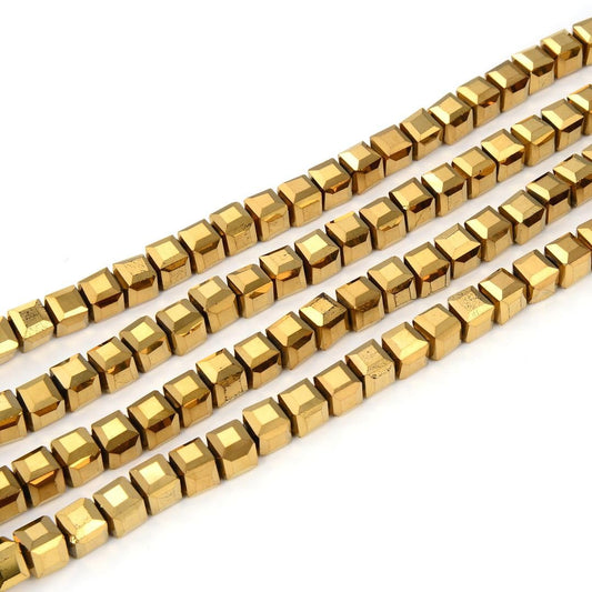 200pcs Czech Faceted Cube Crystal Glass Loose Beads Spacer Bulk 6mm (0.24 Inch) Gold Aurum for DIY Jewelry Craft Making CCC633