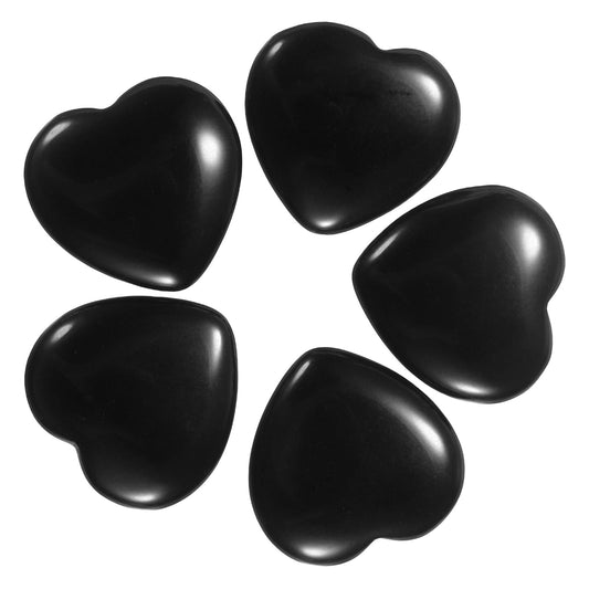 uxcell 5 Pcs Black Obsidian Crystal Stones Heart Shaped, 2 cm Tumbled Stones and Crystals, Polished Gemstone Rocks for Women Gifts Meditation Crafting Home Decor