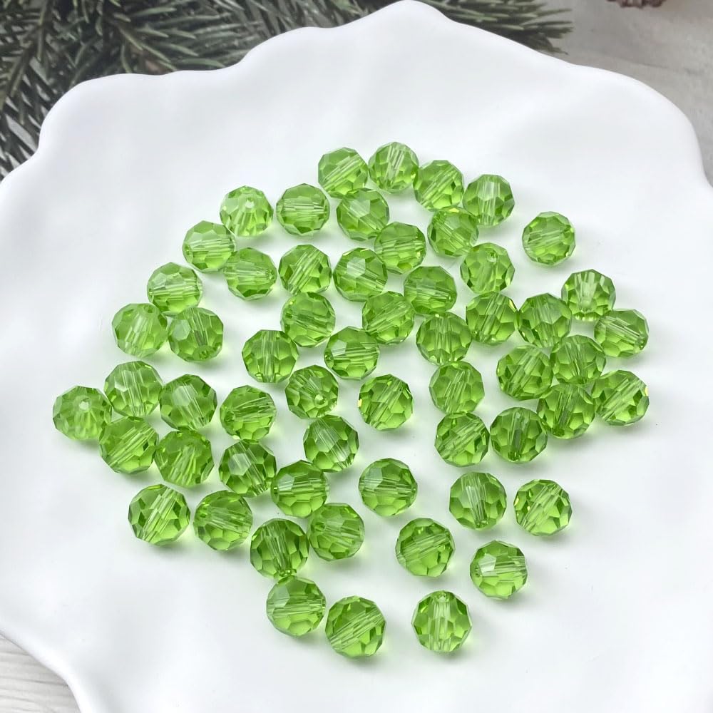 LIMAOLLY 70pcs 10mm Faceted Crystal Glass Beads Round Spacer Beads for Jewelry Making DIY Craft Making Necklace Bracelet Earring Wind Chimes Suncatchers Ornament(508-Light Green)