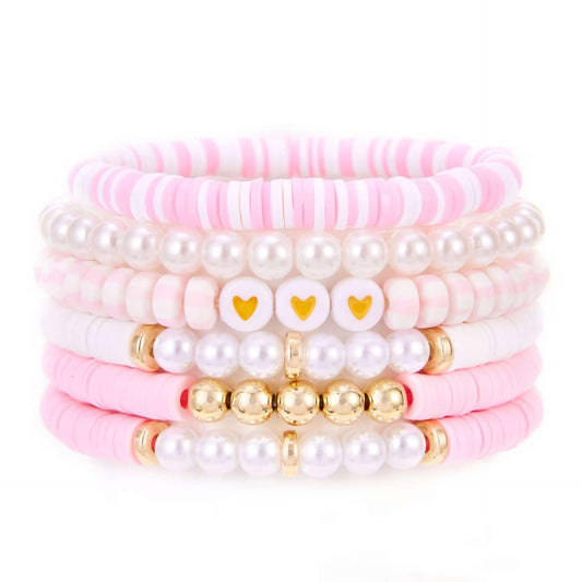 YEOSMINE Boho Heishi Clay Beaded Stretch Bracelets Stack For Women, Preppy Teens Friendship Gold Bracelets Cute Beach Surfer Accessories Bulk Set Trendy Fashion Jewelry